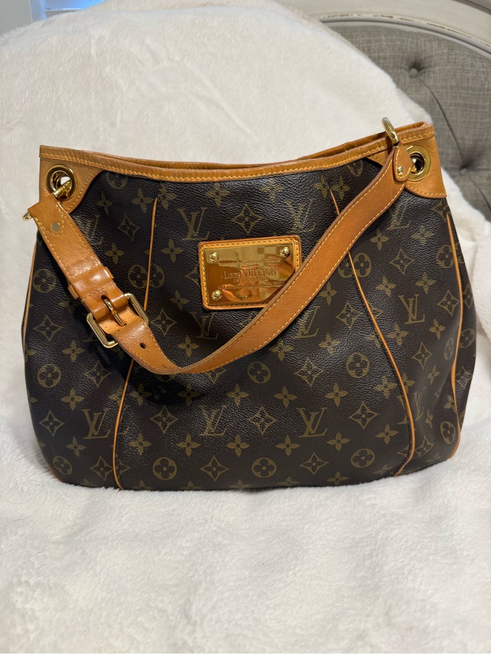 Louis Vuitton Monogram Canvas Shoulder Bag with Tan Trim